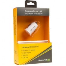 Зарядний пристрій Grand-X CH-02W (12-24V, 2*USB 5V/2.1A) White (CH-02W) Зарядний пристрій Grand-X CH-02W (12-24V, 2*USB 5V/2.1A) White (CH-02W)