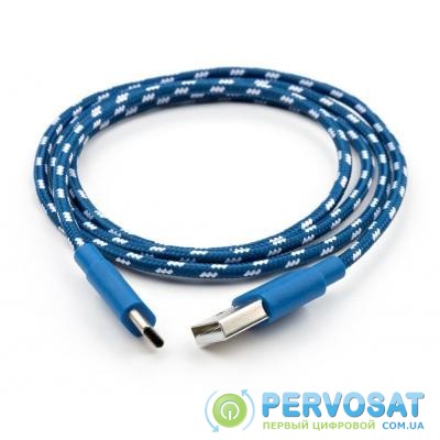 Дата кабель USB 2.0 AM to Type-C 2color nylon 1m blue Vinga (VCPDCTCNB31B)