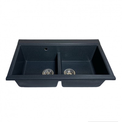 Набір кухонний Adamant Similar, штучний камінь, прямокут., без крила, 885x505x230мм, чаша - 2, врізна, графіт + змішувач + дозатор + ополіскувач склянок + коландер