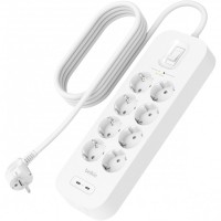 Подовжувач мережевий Belkin 2м, 8хТип, 16А, USB-С/USB-C 30Вт, фільтр, білий