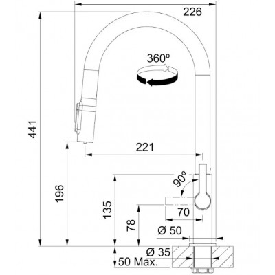 Змішувач для кухні Franke Maris Slim J Clear Water, довж.виливу - 221 мм, поворотний, 1+1 фільтр, латунь