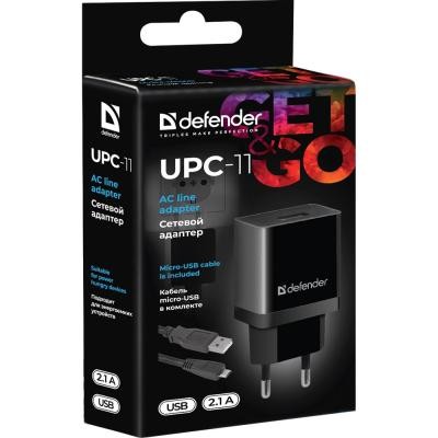 Зарядное устройство Defender UPС-11 1xUSB,5V/2.1А, кабель micro-USB (83556)