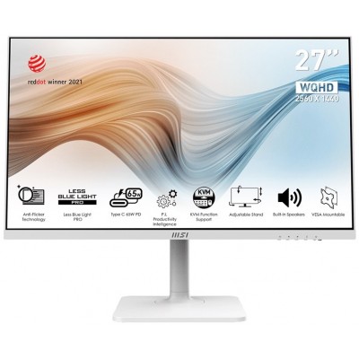 Монітор MSI 27" Modern MD272QPW HDMI, DP, USB-C, 2xUSB, MM, IPS, 2560x1440, 75Hz, 4ms, sRGB 95%, Pivot, White