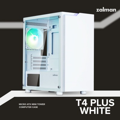 Корпус Zalman T4 Plus без БЖ, 2xUSB3.0, 1xUSB2.0, 1x120мм ARGB, VGA 3200мм, TG Side Panel, mATX, білий