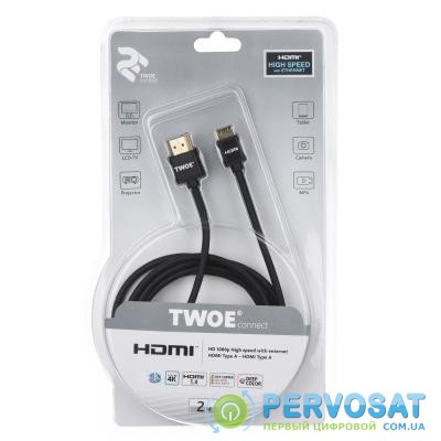 Кабель мультимедийный HDMI to mini HDMI 2.0m 2E (2EW-1120-2m)