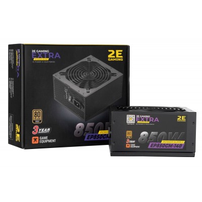 Блок живлення 2E GAMING EXTRA POWER (850W), &gt;90%, 80+ Gold, 140mm, 1xMB 24pin(20+4), 2xCPU 8pin(4+4), 4xMolex, 6xSATA, 4xPCIe 8pin(6+2), Fully Modular