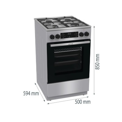 Плита Gorenje комбінована, 70л, 50x60см, дисплей, чавун, нерж