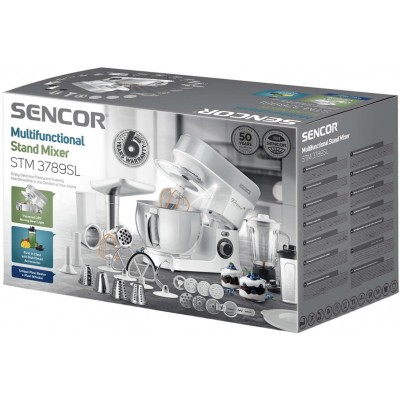Кухонна машина Sencor 1200Вт, чаша-метал, корпус-пластик, насадок-19, білий