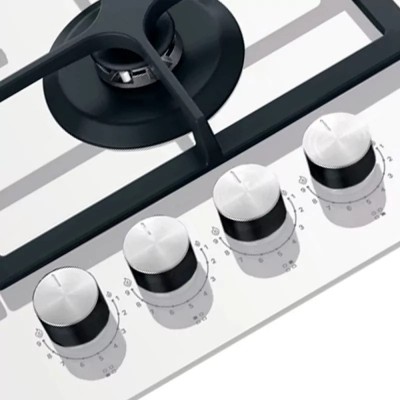 Варильна поверхня Whirlpool газова на склі, 60см, чавун, конфорка з подвійним рядом полум'я, білий