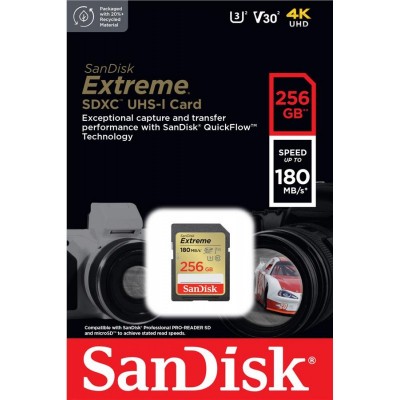 Карта пам'яті SanDisk SD 256GB C10 UHS-I U3 R180/W130MB/s Extreme V30