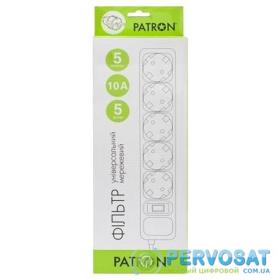Сетевой фильтр питания PATRON 5.0 m3*1mm2 (SP-1055) 5 розеток BLACK (EXT-PN-SP-1055)