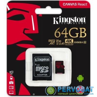 Карта памяти Kingston 64GB microSDXC class 10 UHS-I U3 (SDCR/64GB)