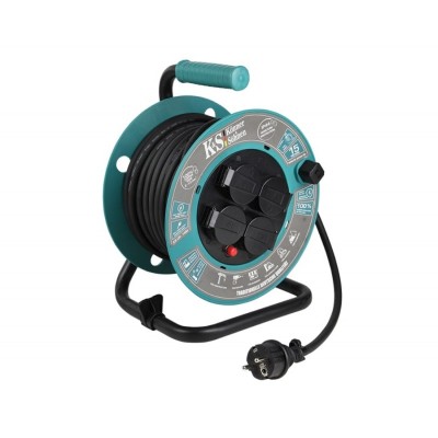 Подовжувач мережевий Konner&Sohnen KS CR-15M, 15м, 4xТипF, 16A, на котушці, чорний