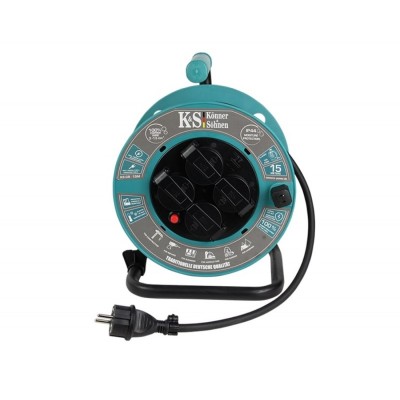 Подовжувач мережевий Konner&Sohnen KS CR-15M, 15м, 4xТипF, 16A, на котушці, чорний