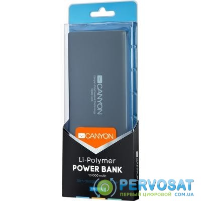 Батарея универсальная CANYON 10000mAh, Input 5V/2A, Output 5V/2A(Max), Dark Gray (CNS-TPBP10DG)
