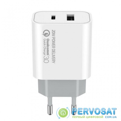 Зарядное устройство Colorway Type-C PD + USB QC3.0 (20W) V2 white (CW-CHS025QPD-WT)