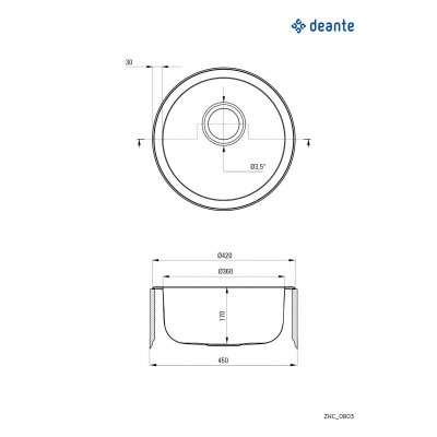 Мийка кухонна Deante Twist, нерж.сталь, круг, без крила, 490х490х170мм, чаша - 1, накладна, нерж