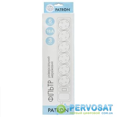 Сетевой фильтр питания PATRON 3.0 m3*1.5mm2 (SP-1663) 6 розеток BLACK (EXT-PN-SP-1663)