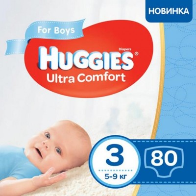 Подгузник Huggies Ultra Comfort 3 Mega для мальчиков (5-9 кг) 80 шт (5029053543598)