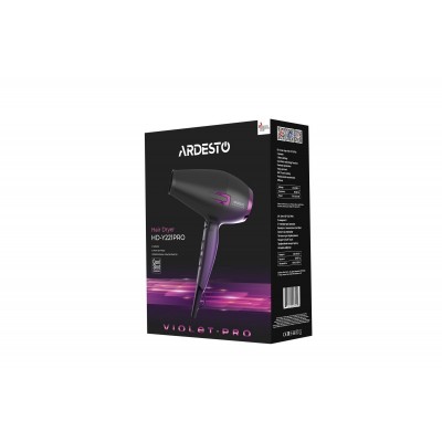 Фен Ardesto Violet PRO HD-Y221PRO ,1750-2100Вт, 2 швидкості, 3темп.режими,дифузор, чорний