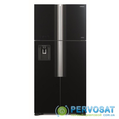Холодильник с верхней мороз. HITACHI R-W660PUC7GBK, 184х75х86см, 4 дв., Х- 396л, М- 144л, A+, NF, Інвертор, Чорне скло