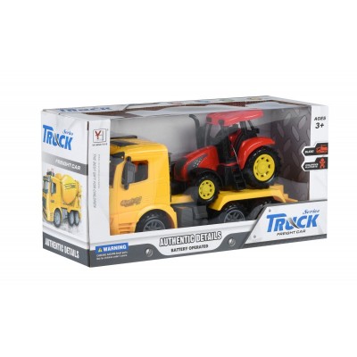 Same Toy Машинка инерционная Truck Тягач (желтый) с трактором