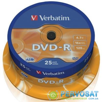 Диск DVD Verbatim 4.7Gb 16X CakeBox 25шт (43522)