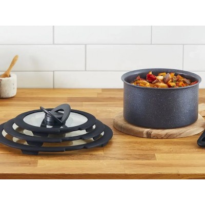Набір скляних кришок Tefal Ingenio, 16см, 18см, 20см, скло, пластик, чорний
