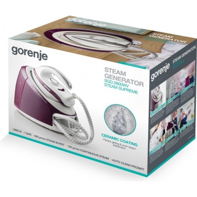 Праска-парогенератор Gorenje, 2800Вт, 1700мл, паровий удар -140гр, мех.упр., керам. підошва, бордовий