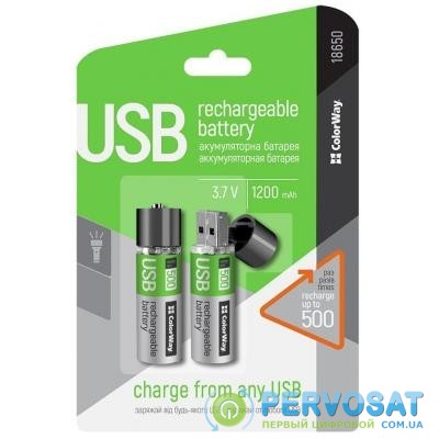 Аккумулятор ColorWay 18650 USB 1200 mAh 3.7V * 2 (CW-UB18650-03)