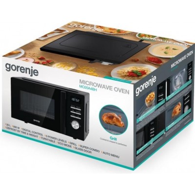 Мікрохвильова піч Gorenje, 20л, електр. керув., 800Вт, гриль, дисплей, 11 програм, чорний