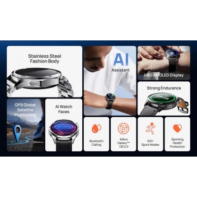 Смарт-годинник Mibro GT 46мм, 1.43", 466x466, AMOLED, BT 5.3, GPS, 5 ATM, сріблястий Смарт-годинник Mibro GT 46мм, 1.43", 466x466, AMOLED, BT 5.3, GPS, 5 ATM, сріблястий