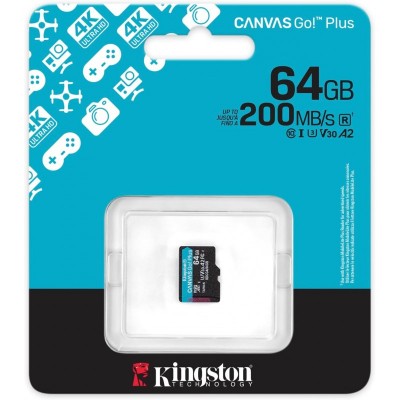 Карта пам'яті Kingston microSD   64GB C10 UHS-I U3 A2 V30 R200MB/s