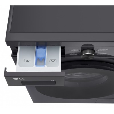 Пральна машина LG фронтальна, 7кг, 1200, A, 44см, дисплей, пара, інвертор, чорний