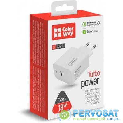 Зарядное устройство ColorWay Power Delivery Port USB Type-C (18W) (Сетевое зарядное устройство Colorway Pow)