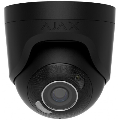 IP-Камера дротова Ajax TurretCam HL black, 8мп, 4мм, гібридне підсвічування IR 50м, білий Led 50м, Poe, True WDR, IP 65, ІЧ 50м, аудіо, 75° до 85°, купольна, чорна