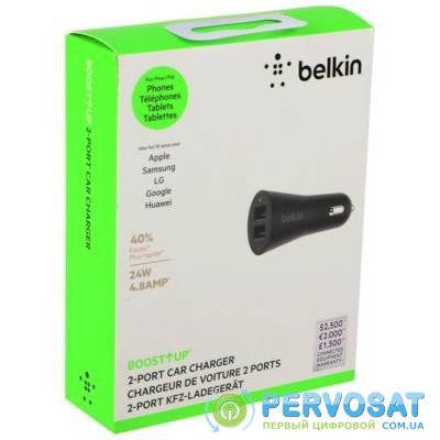 Зарядное устройство Belkin DUAL METALLIC (USB 2.4Amp), 24W,BLACK (F8M930btBLK)
