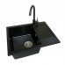 Набір кухонний Adamant Minimal, штучний камінь, прямокут., з крилом, 615х495х200мм, чаша - 1, врізна, чорний + змішувач + дозатор + ополіскувач склянок + коландер