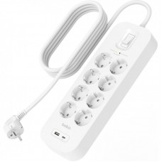 Подовжувач-фільтр мережевий Belkin 8хТип F, 3x1.5мм кв, 16А, USB-A/USB-C 18Вт, з захистом від перенапруги, 2м, білий Подовжувач-фільтр мережевий Belkin 8хТип F, 3x1.5мм кв, 16А, USB-A/USB-C 18Вт, з захистом від перенапруги, 2м, білий