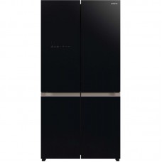 Холодильник Hitachi багатодверний, 184x90х72, холод.відд.-372л, мороз.відд.-196л, 4дв., А+, NF, інв., зона нульова, вакуум, льодоген., чорний (скло)