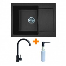 Набір кухонний Adamant Minimal, штучний камінь, прямокут., з крилом, 615х495х200мм, чаша - 1, врізна, чорний + змішувач та дозатор