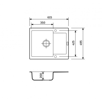 Набір кухонний Adamant Minimal, штучний камінь, прямокут., з крилом, 615х495х200мм, чаша - 1, врізна, чорний + змішувач та дозатор