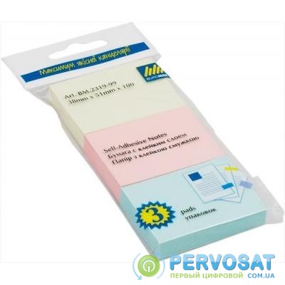 Бумага для заметок BUROMAX with adhesive layer 38х51мм, 3*100sheets, colors mix,blister (BM.2319-99)