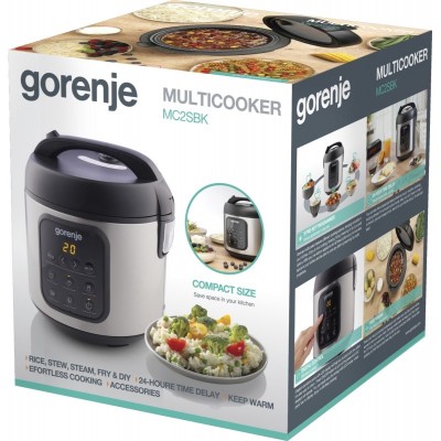 Мультиварка Gorenje, 476Вт, мини, чаша-2л, електронне керув., 5 програм, метал/пластик, чорний
