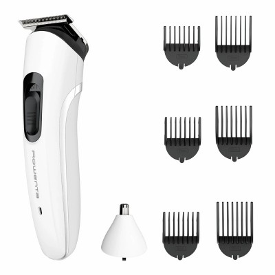 Тример Rowenta Trim&Style, для бороди, носа, вусів і голови, мережа+акум., насадок-7, сталь, білий