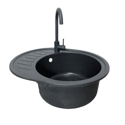 Набір кухонний Adamant Ovum, штучний камінь, овальна, з крилом, 615х495х200мм, чаша - 1, врізна, графіт + змішувач та дозатор