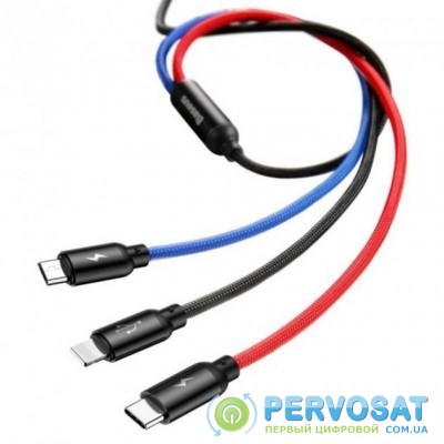 Дата кабель Baseus USB 2.0 AM to Lightning + Micro 5P + Type-C 0.3m Three Prima (CAMLT-ASY01)