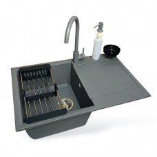 Набір кухонний Adamant Horizon, штучний камінь, прямокут., з крилом, 780х495х230мм, чаша - 1, врізна, сірий + змішувач та дозатор