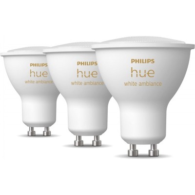 Лампа розумна Philips Hue GU10, 5W(50Вт), 2200K-6500K, Tunable white, ZigBee, Bluetooth, димування, 3шт