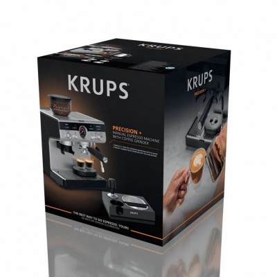Кавоварка Krups ріжкова Precision+, 3.5л, вдубована кавомолка, ручний капучинатор, 15 бар, чорний-сірий Кавоварка Krups ріжкова Precision+, 3.5л, вдубована кавомолка, ручний капучинатор, 15 бар, чорний-сірий
